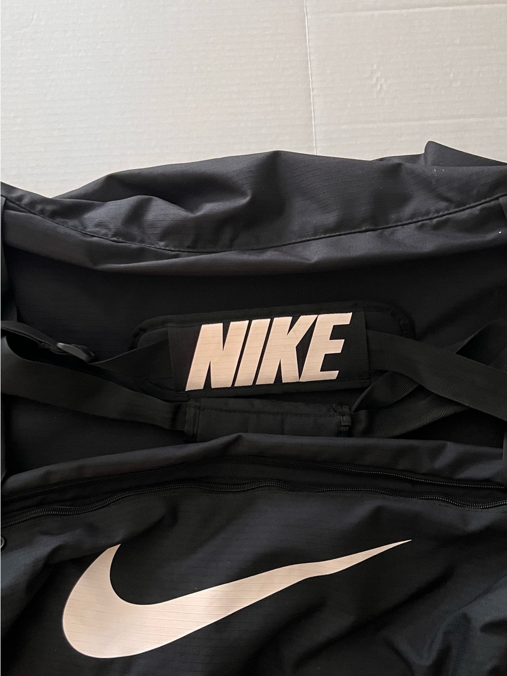 Nike Black Duffel with White Swoosh and Bold Logo